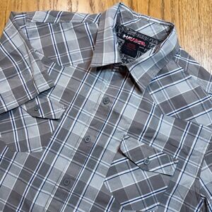 Tony Hawk Shirt Mens Large Grey Plaid Short Sleeve Button Down Y2K Skater